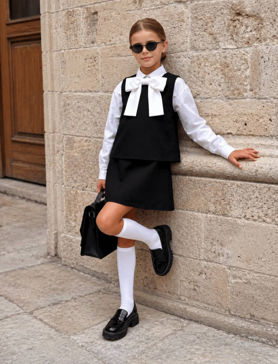 Костюм шкільний для дівчинки з бантом (без блузи) креп костюмний м. 1385 (р: 122, 128, 134, 140, 146) №828402 - 