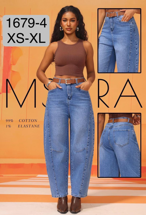 Джинси жіночі баггі стрейч з ременем м.1679-4 (р:XS-XL) в упаковці 6 штук №761244 - UNO2Uva SER1864
