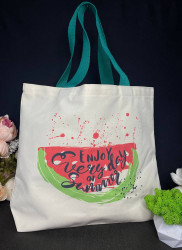 Містка сумка шоппер "Enjoy every day" бежевого кольору мод: 9129 р: 44х35х10 см