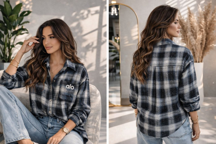 Сорочка жіноча oversize в клітинку, декорована стразами, фланель + стрази м. 16892 (р: 42-46) №823039 - 