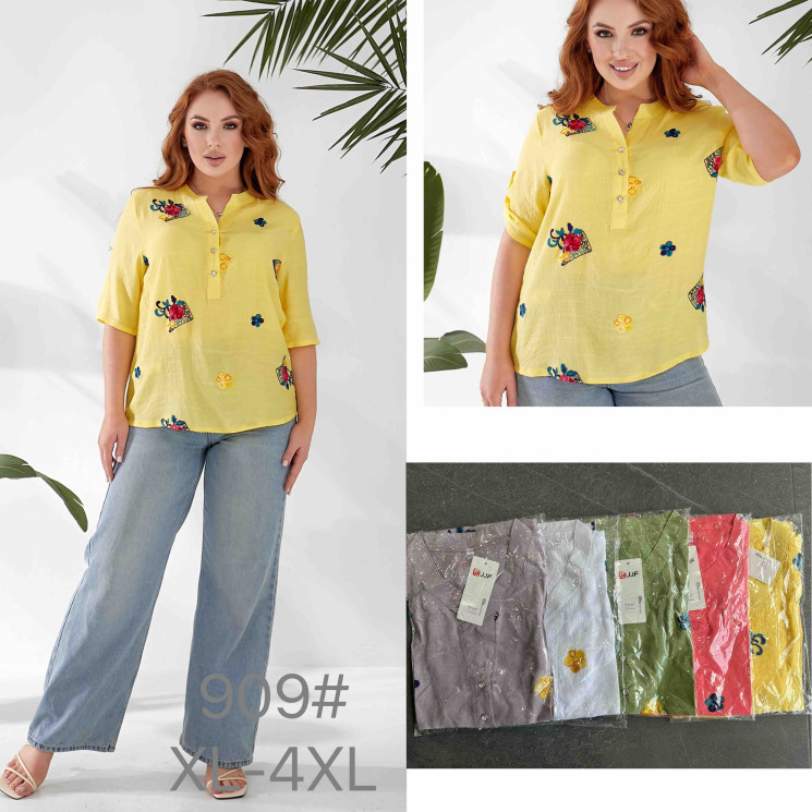 Блузка жіноча льон з вишивкою  м.909  (Розмір: XL-4XL)  5 кольорів в упаковці 4 штуки  №752592 - Coolme WE3111