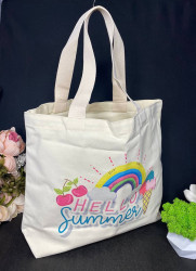 Містка сумка шоппер "Hello summer" бежевого кольору мод: 9130 р: 44х35х10 см