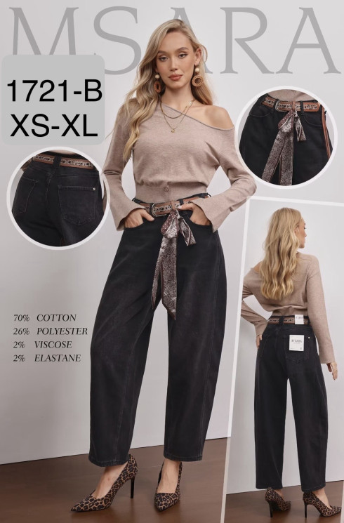 Джинси жіночі баггі з ременем м.1721-B (р:XS-XL) в упаковці 6 штук №764486 - UNO2Uva SER1864