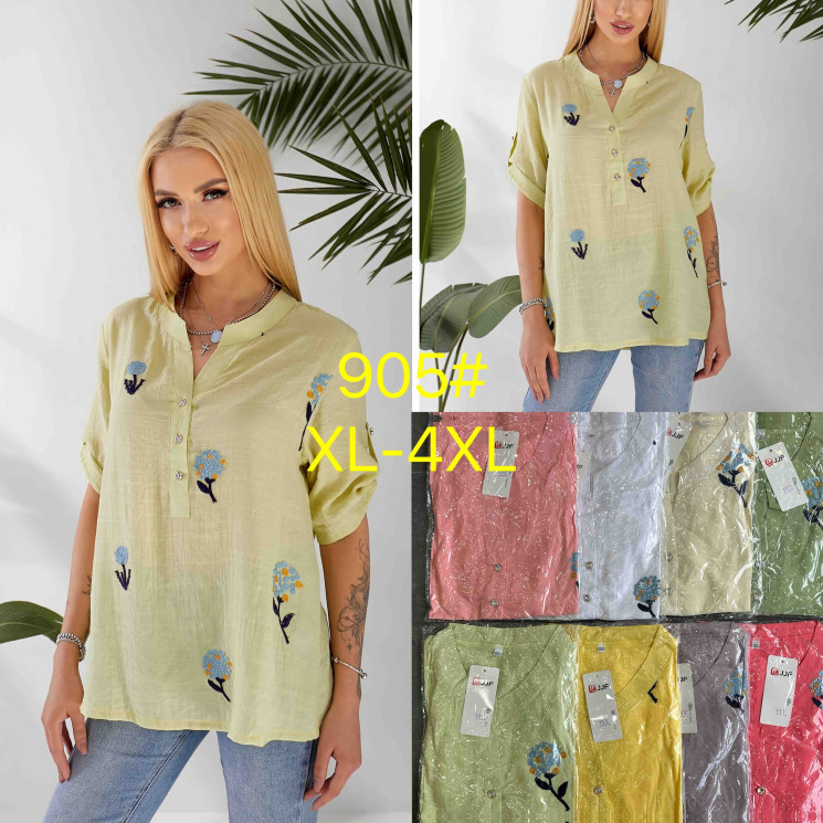 Блузка жіноча з вишивкою льон  м.905  (Розмір: XL-4XL)  8 кольорів в упаковці 4 штуки  №753504 - Coolme WE3111
