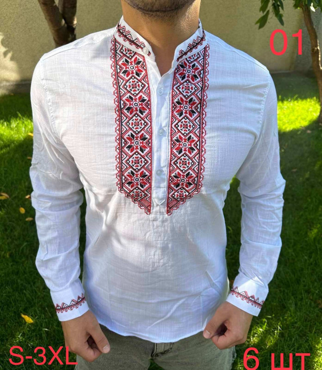 Сорочка чоловіча , льон з вишивкою, м. 01 (р: S-3XL),  в упаковці 6 шт. №750432 - 