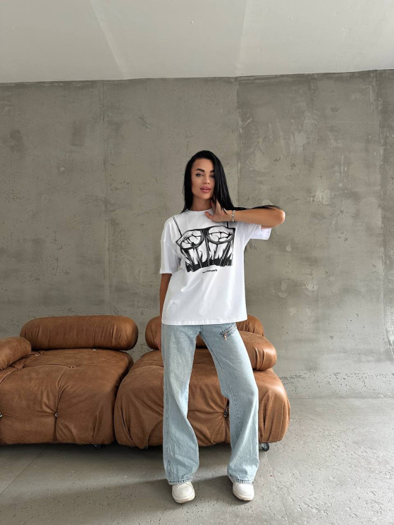 Футболка жіноча oversize, кулір + накатка м. 804 (р. 42-46) №406008 - 