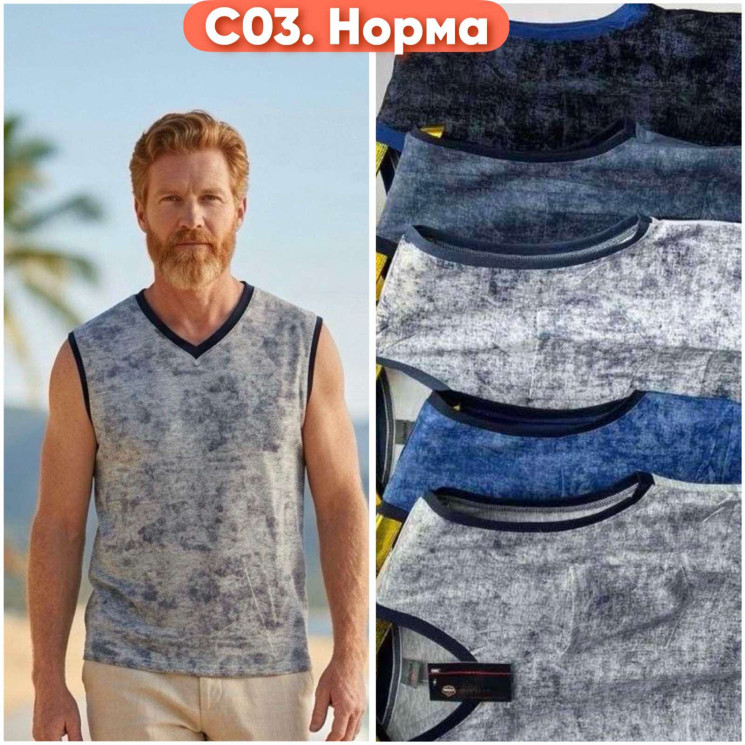 Майка чоловіча "C03" трикотаж (р: 46-54) мікс кольорів, в упаковці 5 шт. №384874 - Kelly ZL407