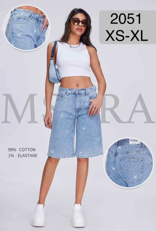 Джинсові Шорти Бермуди стрази м.2051  (р: XS-XL)  в упаковці 5 штук  №753118 - UNO2Uva SER1864