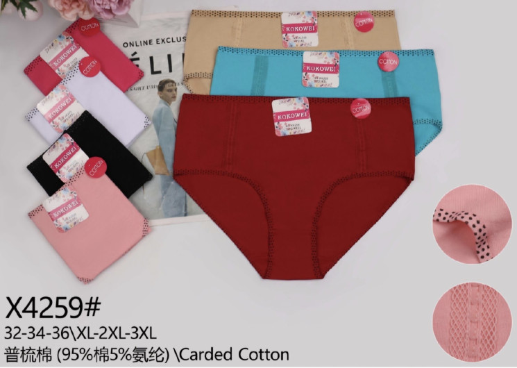 Труси жіночі котон м.X4259 (розмір XL-3XL) мікс кольорів в упаковці 12 штук  №763687 - Haner 449/451