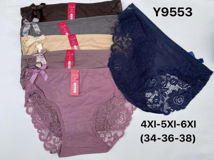 Труси жіночі, комбінований, м.Y9553 ( розмір: 4XL, ​5ХL, 6XL ), мікс кольорів, в упаковці 18 шт. №322545 - VanKiey 434