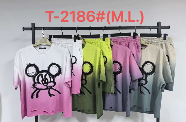 Костюм жіночий з шортами котон м.Т-2186 (Розмір:M-L) мікс кольорів в упаковці 5 штук №762758 - Saint Zel3317