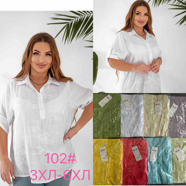 Блузка жіноча з вишивкою льон  м.102  (Розмір: 3XL-6XL)  8 кольорів в упаковці 4 штуки  №753506 - Coolme WE3111