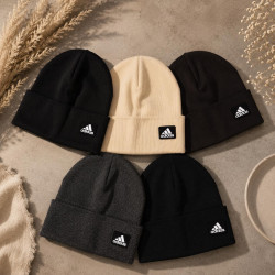 Шапка дитяча з відворотом, рубчик, подвійна в'язка, м. Adidas (Розмір: 48-50 см), різні кольори, в упаковці 5 штук №347704