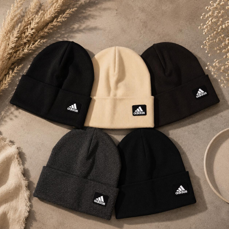 Шапка дитяча з відворотом, рубчик, подвійна в'язка, м. Adidas (Розмір: 48-50 см), різні кольори, в упаковці 5 штук №347704 - Great
