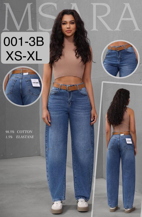 Джинси жіночі баггі стрейч з ременем м.001-3B (р:XS-XL) в упаковці 6 штук №761608 - UNO2Uva SER1864