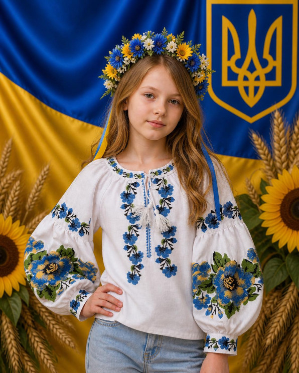 Вишиванка дитяча, домоткане полотно (розміри: 9-14 років ), в упаковці 6 штук №343320 - Delux 909