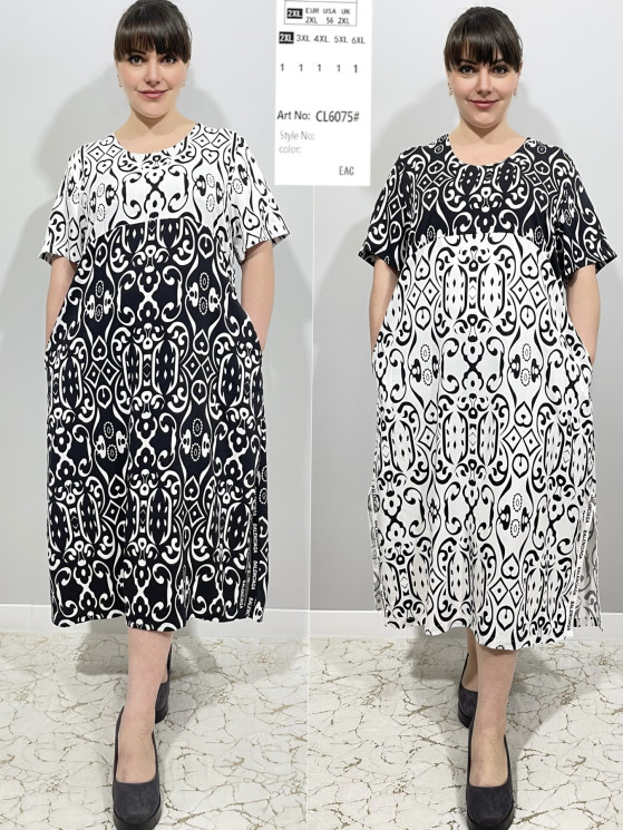 Сукня жіноча "CL6075" штапель (р: 2XL,3XL,4XL,5XL,6XL) 2 кольори, в упаковці 5 шт. №366036 - 