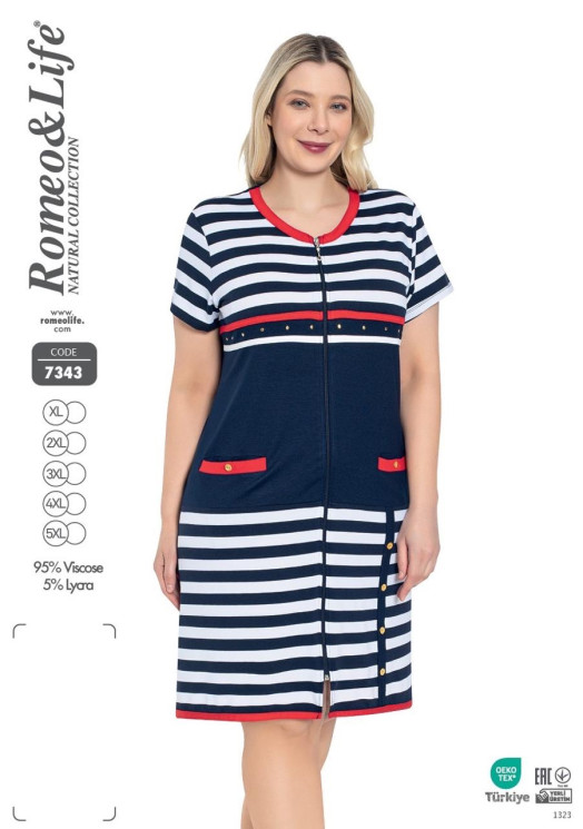 Халат жіночий "7343" (р: XL,2XL,3XL,4XL,5XL) в упаковці 5 шт. №371348 - Romex HR1980