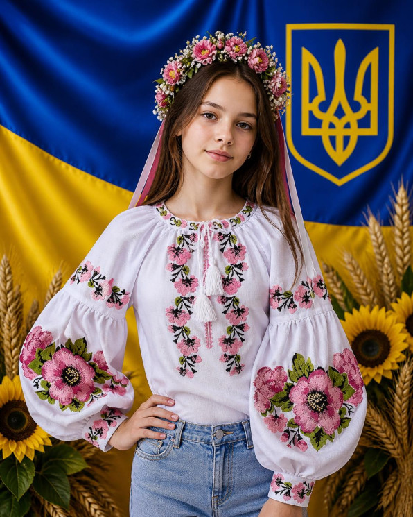 Вишиванка дитяча, домоткане полотно (розміри: 9-14 років ), в упаковці 6 штук №343321 - Delux 909