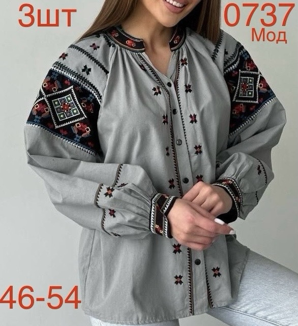 Вишиванка жіноча льон м.0737  (р: 46-54)  2 кольора в упаковці 3 штуки №753167 - Nadiyka BG/PO2161-2162