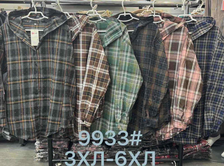 Сорочка жіноча, котон, м. 9933 (Розмір: 3XL-6XL ), 6 кольорів, в упаковці 4 штуки №347523 - 