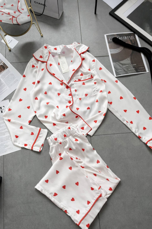 Піжама жіноча з принтом в сердечка, шовк м. 758 (р. S-М, L-XL) №412786 - 