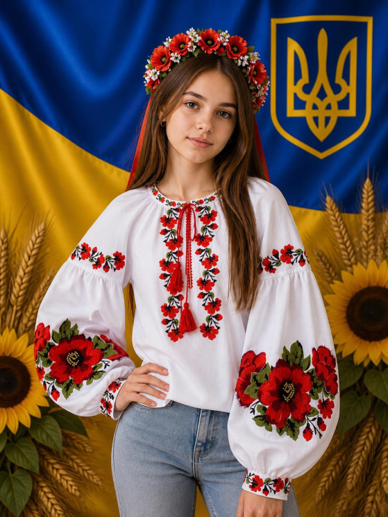 Вишиванка дитяча, домоткане полотно (розміри: 9-14 років ), в упаковці 6 штук №343322 - Delux 909