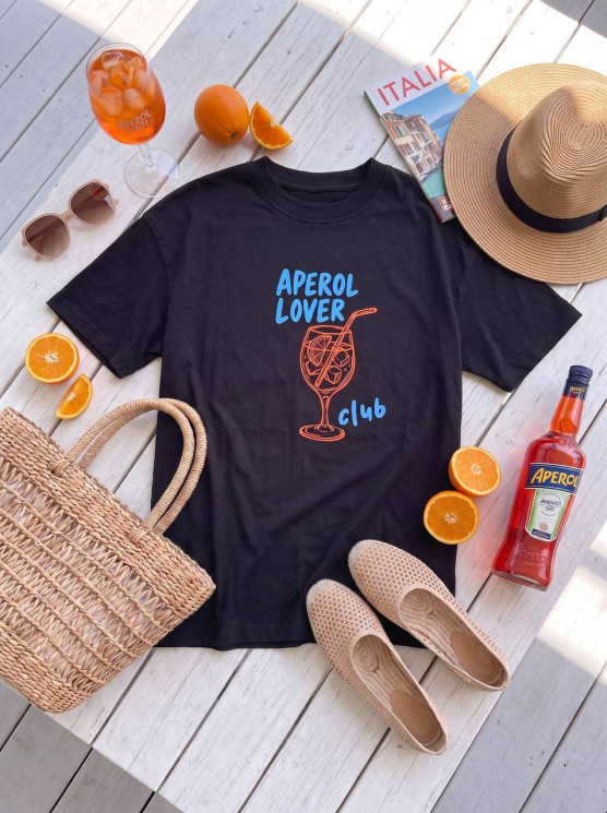 Футболка жіноча оверсайз з принтом APEROL, бавовна м. 113 (р. єдиний) №415858 - MinimalBrand RN4956 мод. 113