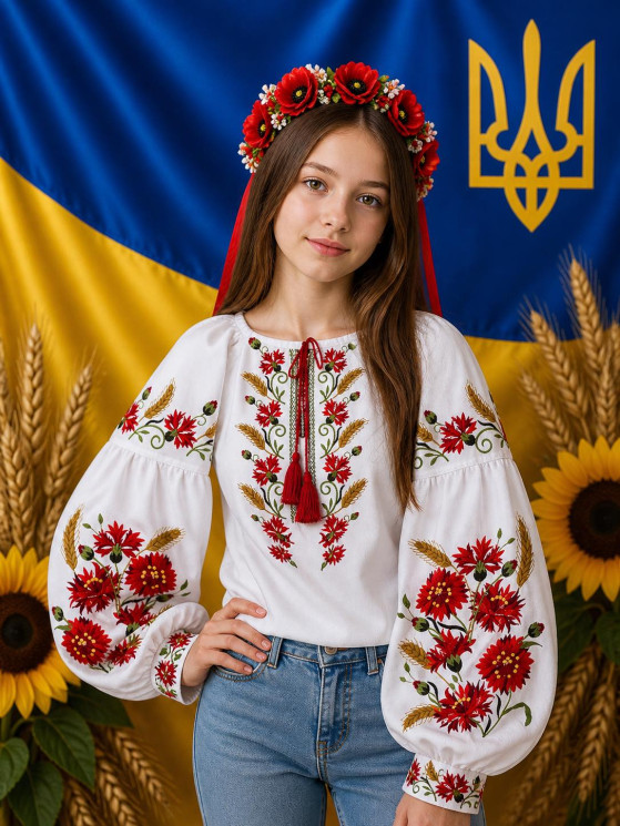 Вишиванка дитяча, домоткане полотно (розміри: 9-14 років ), в упаковці 6 штук №343323 - Delux 909