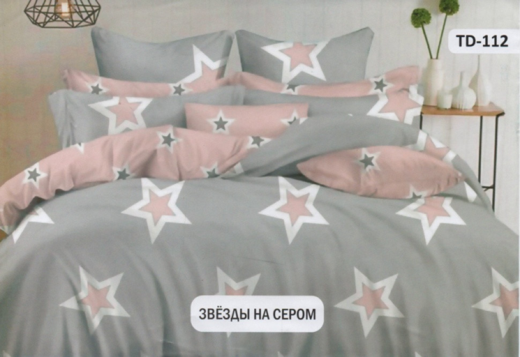 Постільна білизна (розмір двоспальний максі / нестандарт) ТД112 Зірки на сірому №527037 - Palma
