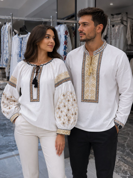 Вишиванка чоловіча, льон (Розмір: S-XL), в упаковці 4 штуки №343898 - Delux 909
