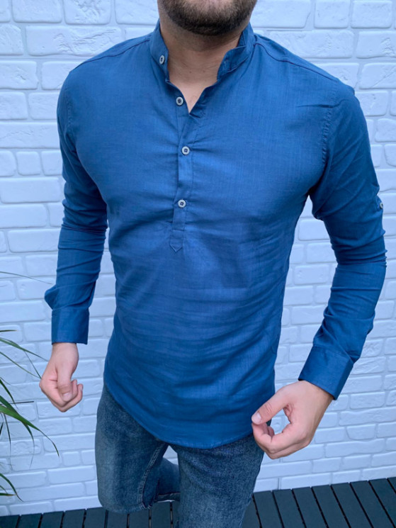 Сорочка No Brand р S-2XL Чоловіча R458 blue - NikNumbers SE1041-1042