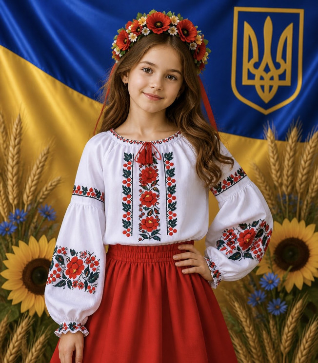 Вишиванка дитяча, паплін (розміри: зріст 122-146), в упаковці 5 штук №343324 - Delux 909