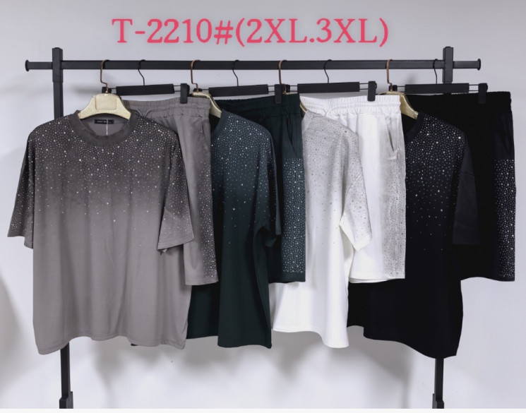 Костюм жіночий котон зі стразами м.Т-2210 (р.2XL-3XL) мікс кольорів в упаковці 10 штук №762585 - Saint Zel3317