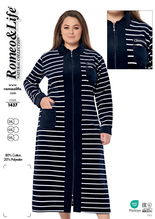 Халат жіночий, велюр "1437" (р: 3XL,4XL,5XL) в упаковці 3 шт. №363348 - Romex HR1980