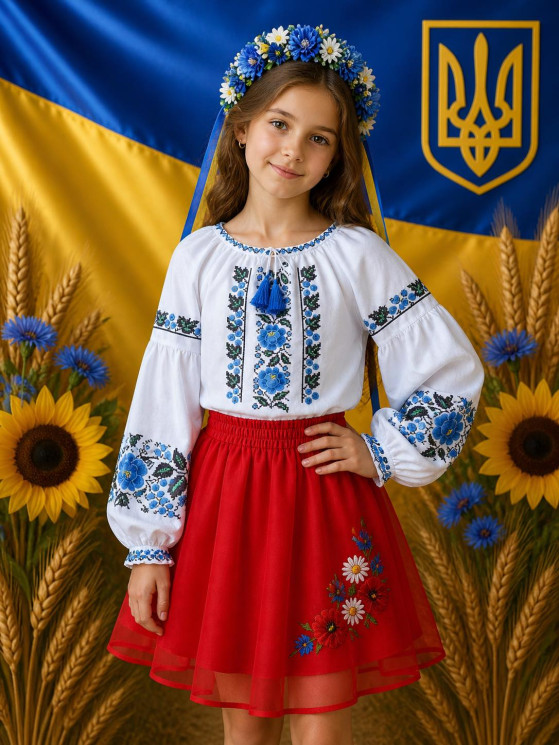 Вишиванка дитяча, паплін (розміри: зріст 122-146), в упаковці 5 штук №343325 - Delux 909
