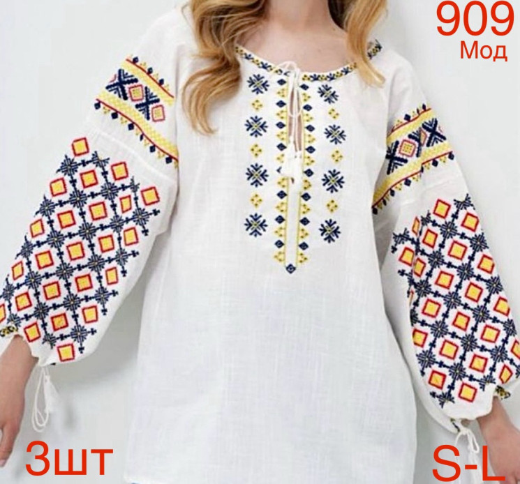 Вишиванка жіноча льон м.909  (р:S-L)  в упаковці 3 штуки №753836 - Nadiyka BG/PO2161-2162