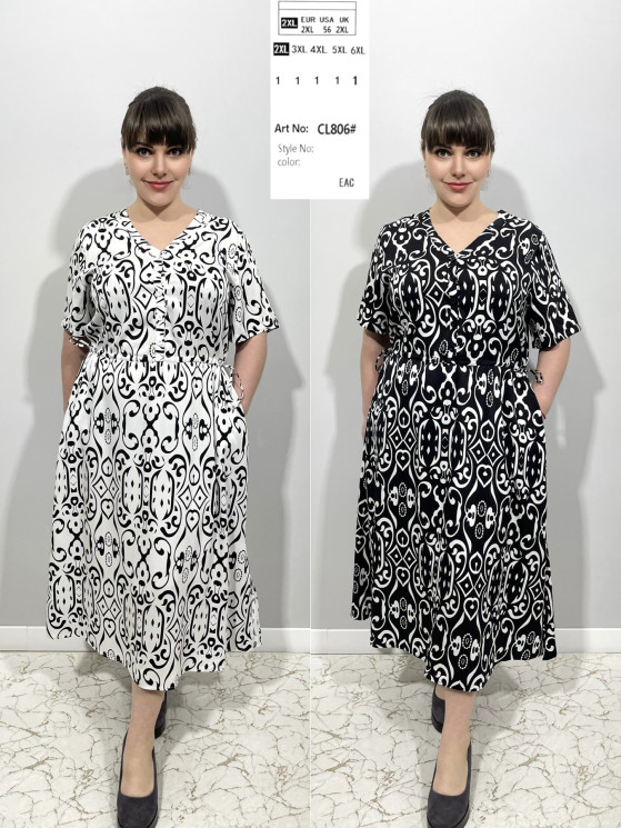 Сукня жіноча "CL806" штапель (р: 2XL,3XL,4XL,5XL,6XL) 2 кольори, в упаковці 5 шт. №366041 - 