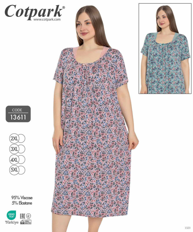 Нічна сорочка жіноча, холодок, м.13611 (Розмір: 2XL-5XL), 2 кольори, в упаковці 4 штуки №330010 - 