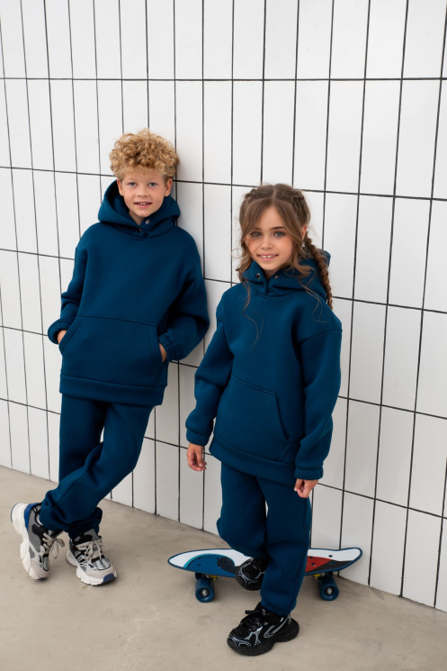 Костюм дитячий прогулянковий утеплений "Style-26", тринитка з начосом м. 1520 (р. 86, 92, 98, 104, 110, 116) морська хвиля №416446 - 