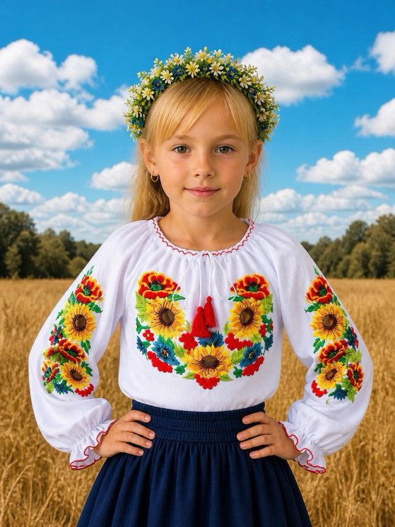 Вишиванка дитяча, паплін (розміри: зріст 122-146), в упаковці 5 штук №343327 - Delux 909