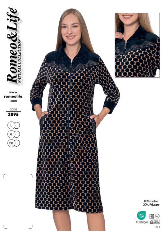 Халат жіночий, велюр "3895" (р: L,XL,2XL) в упаковці 3 шт. №358607 - Romex HR1980
