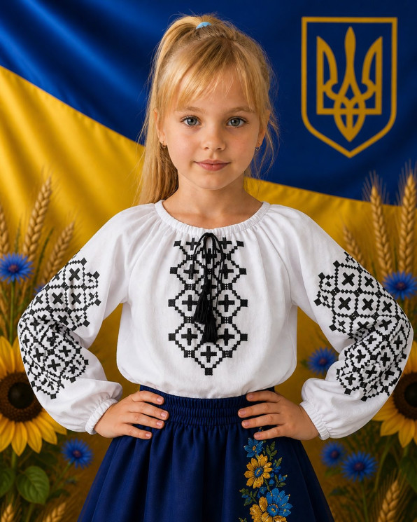 Вишиванка дитяча, льон (розміри: зріст 122-146 ) в упаковці 5 штук №348019 - Delux 909