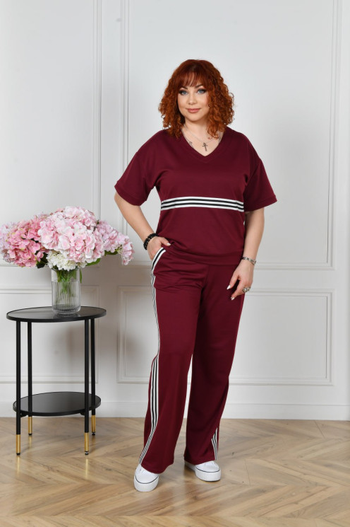 Костюм жіночий вільного крою зі смужками, трикотаж двонитка м. 3790 (р. 48-50, 52-54, 56-58, 60-62, 64-66) бордо №412294 - 