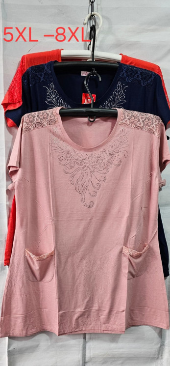 Футболка жіноча, трикотаж (р. 5XL–8XL), 3 кольори, в упаковці 10 штук №308998 - Iris BG/PO436