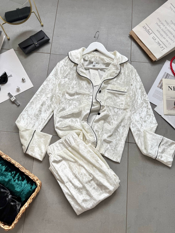 Піжама жіноча з контрастним кантом та ґудзиками, турецький велюр м. 763 (р. S-М, L-XL) №411965 - 