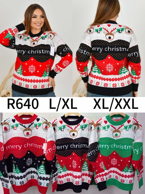 Светр жіночий новорічний, кашемір, м.R640 (р. L-2XL ), мікс кольорів, в упаковці 10 штук №338797 - Vanda SE1013