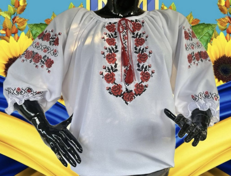 Жіноча вишиванка, шифон (розміри: 56-62), в упаковці 4 штуки №333837 - Delux 909