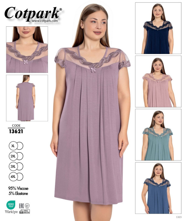 Нічна сорочка жіноча, віскоза, м.13621 (Розмір: 50-56), 5 кольорів, в упаковці 4 штуки №322066 - 