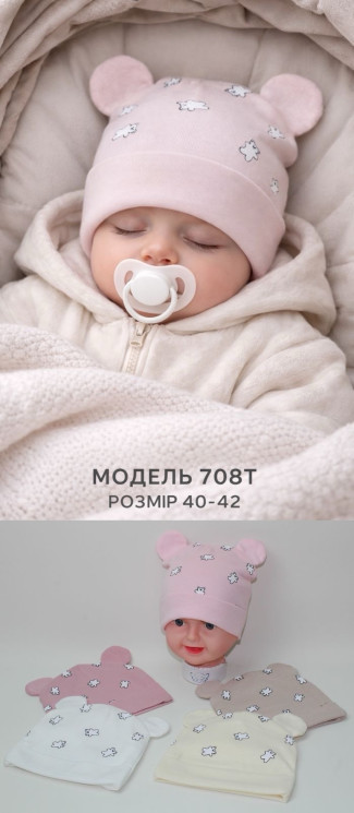 Шапочка дитяча, котон, м.708Т (р. 40-42 ), мікс кольорів, в упаковці 5 штук №342181 - Great